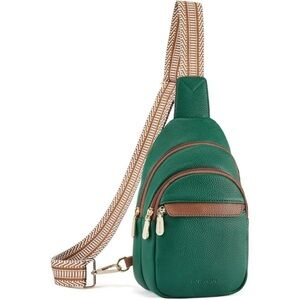 Womens Bostanten Lichee Green PU Leather Small Crossbody Chest Sling Travel Bag